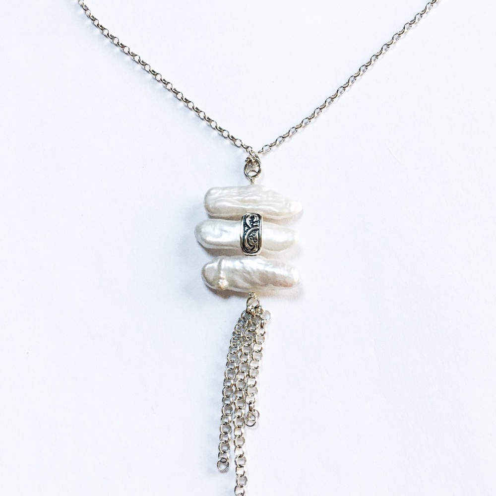 NEW SILPADA Necklace Trio of Pearls Sterling N3253 Tassel NEW SILPADA POUCH
